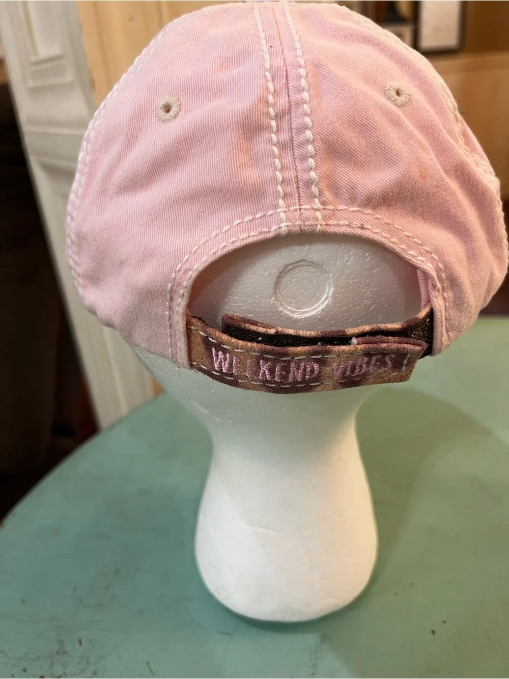 Weekend Vibes Pink Distressed Baseball Cap